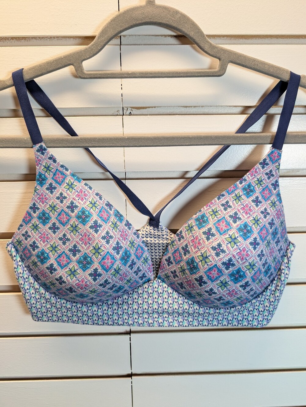 Victoria's Secret Navy, Pink & Blue Patterned T-Shirt Bra